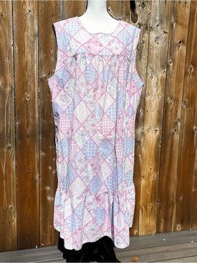Vintage Homemade Pink and Light Blue Patchwork Midi Dress